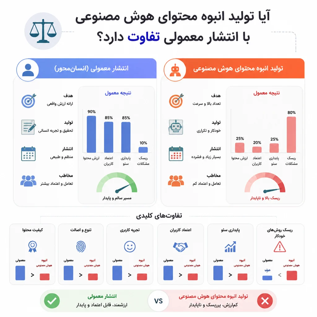 آیا تولید انبوه محتوای هوش مصنوعی با انتشار معمولی تفاوت دارد؟ آیا تولید انبوه محتوای هوش مصنوعی با انتشار معمولی تفاوت دارد؟