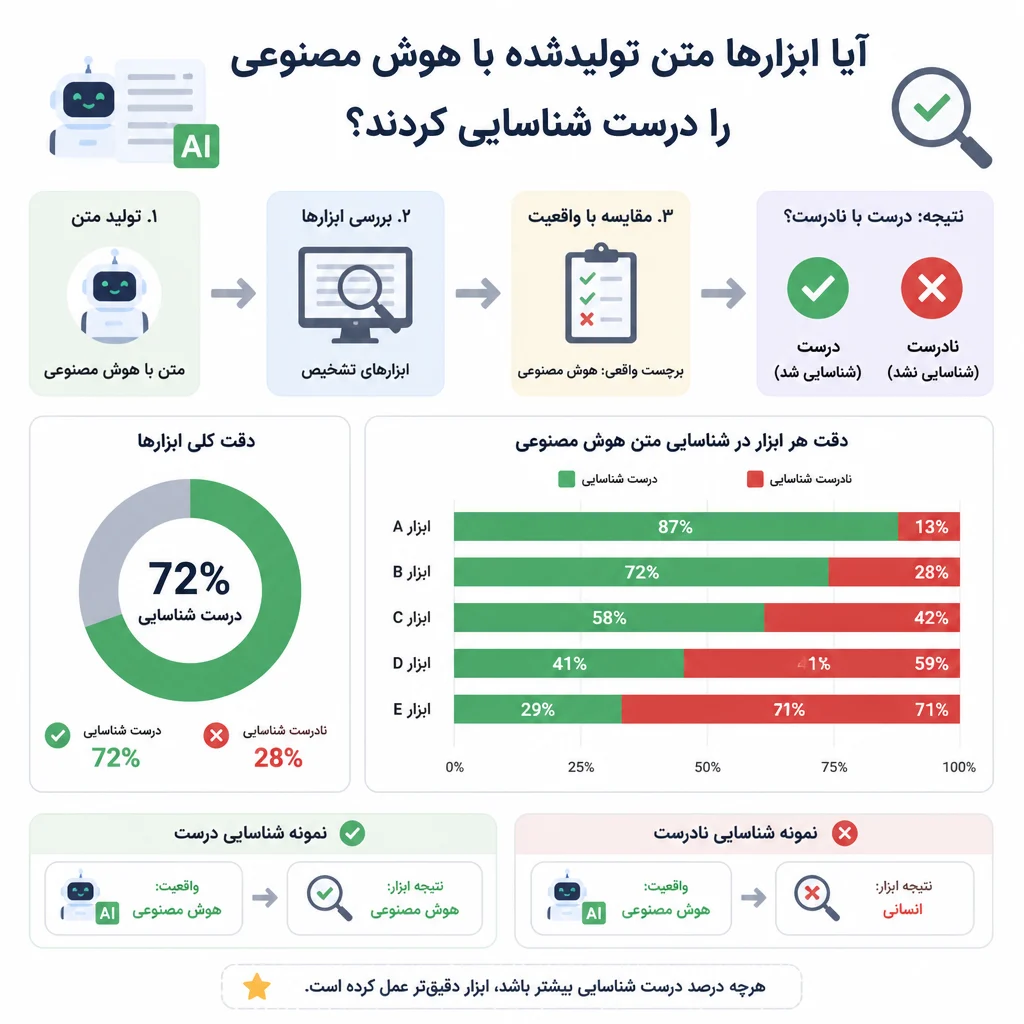 آیا ابزارها متن تولیدشده با هوش مصنوعی را درست شناسایی کردند؟ آیا ابزارها متن تولیدشده با هوش مصنوعی را درست شناسایی کردند؟