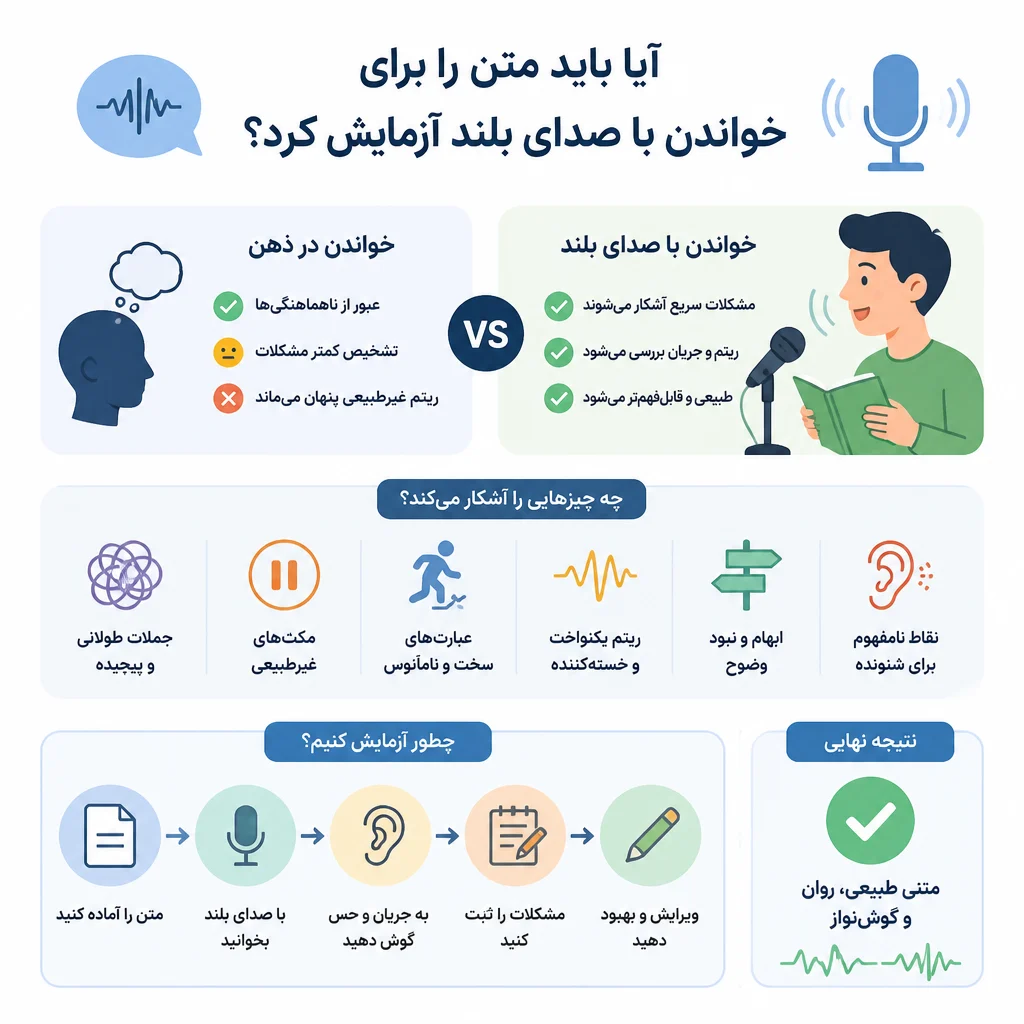 آیا باید متن را برای خواندن با صدای بلند آزمایش کرد؟ آیا باید متن را برای خواندن با صدای بلند آزمایش کرد؟