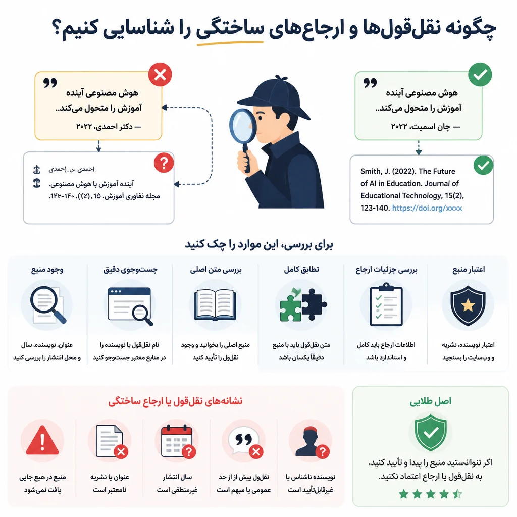 چگونه نقلقولها و ارجاعهای ساختگی را شناسایی کنیم؟ چگونه نقلقولها و ارجاعهای ساختگی را شناسایی کنیم؟